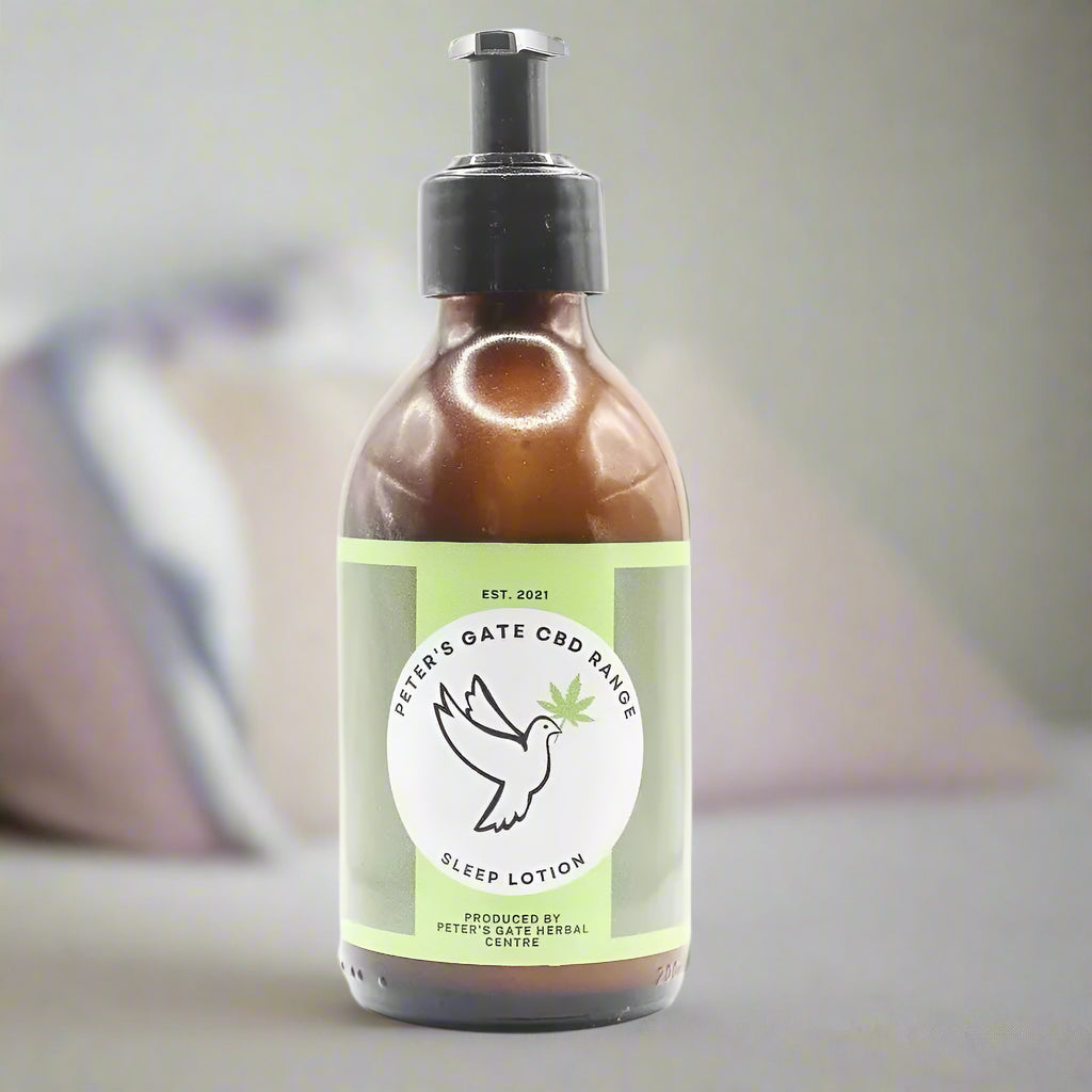 Bottle of Peter's Gate CBD Range sleep lotion 