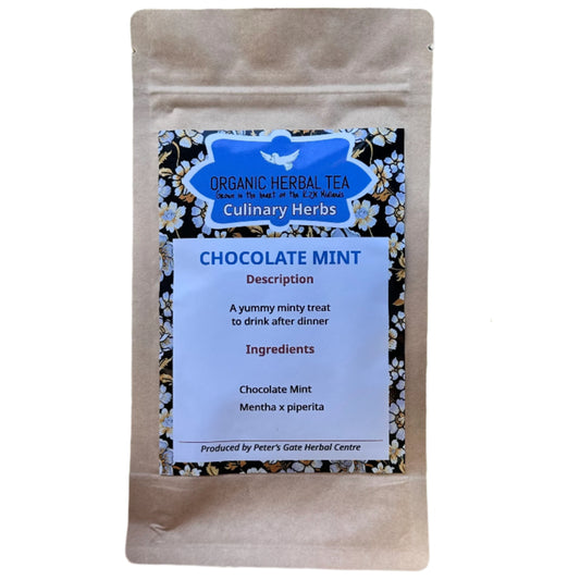 Organic Culinary Chocolate Mint Tea supports digestion a yummy after dinner drink
