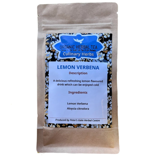 Packaged organic lemon verbena herbal tea