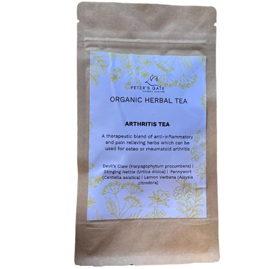 Organic herbal tea package for relief of Osteo or Rheumatoid Arthritis