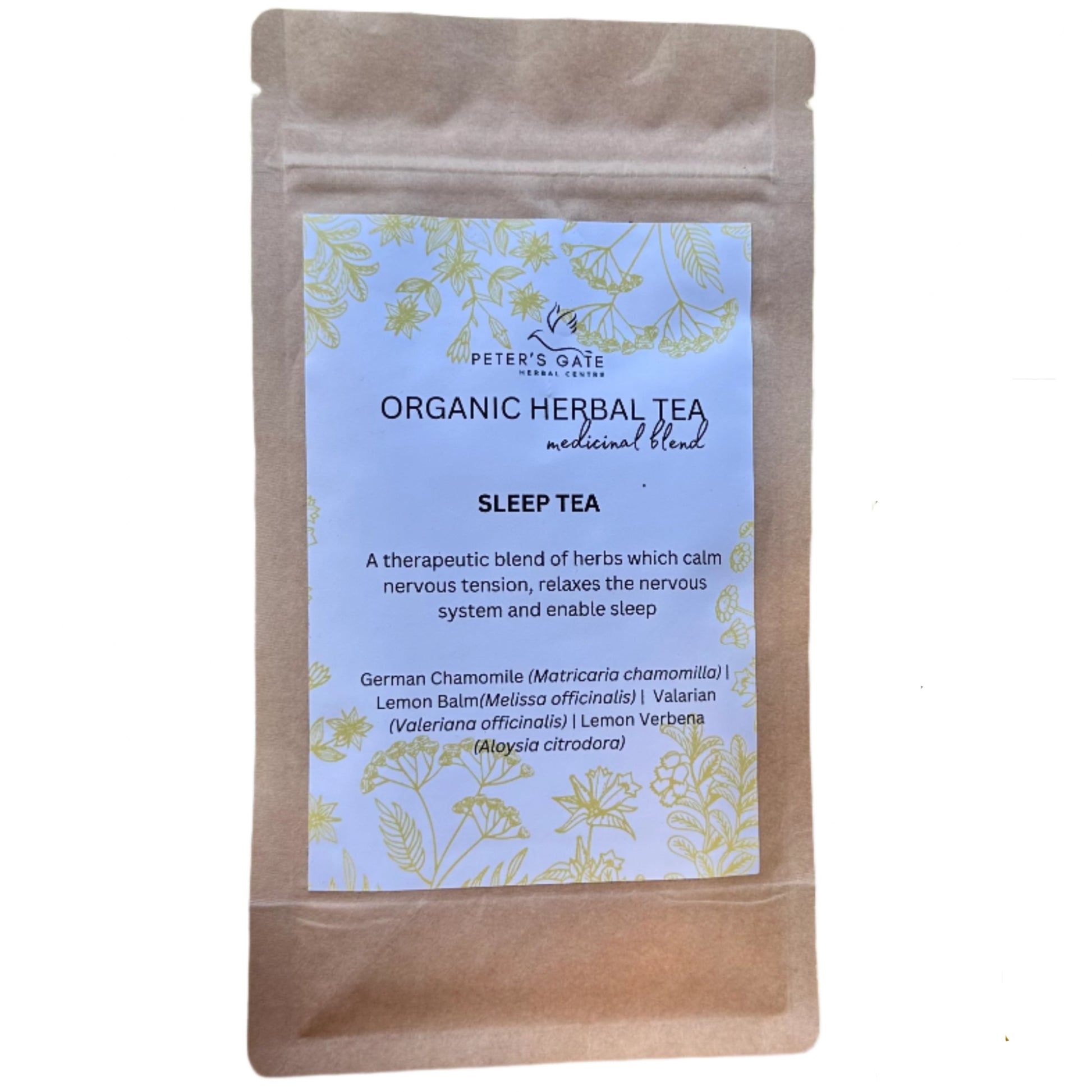 Organic herbal tea therapeutic blend that calms nervous tension and enable sleep